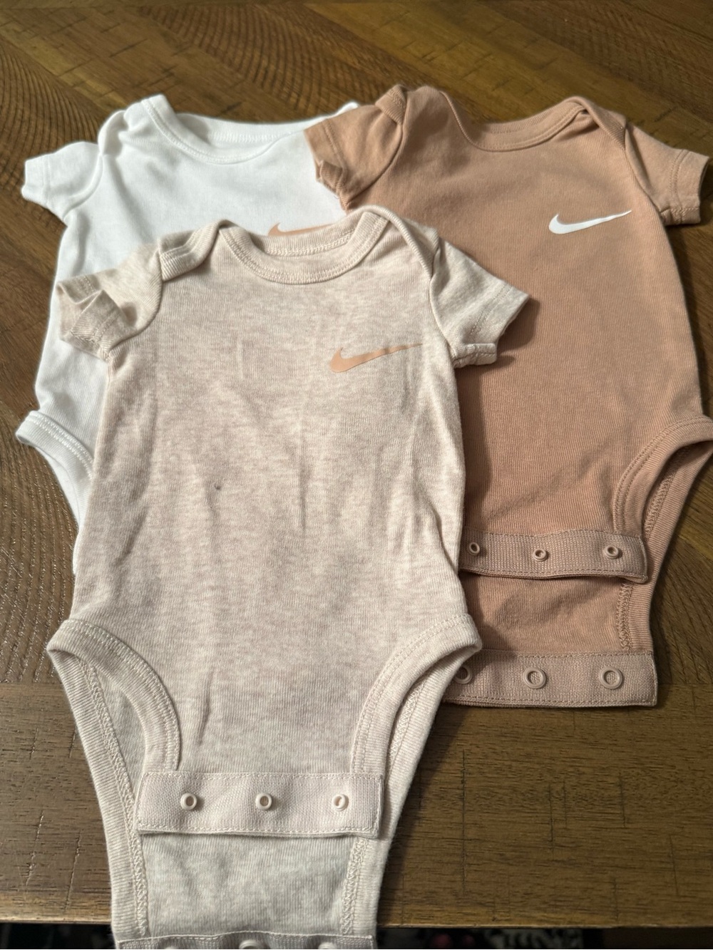 Nike Infant Short-Sleeve Bodysuit Trio - White, Beige, Tan